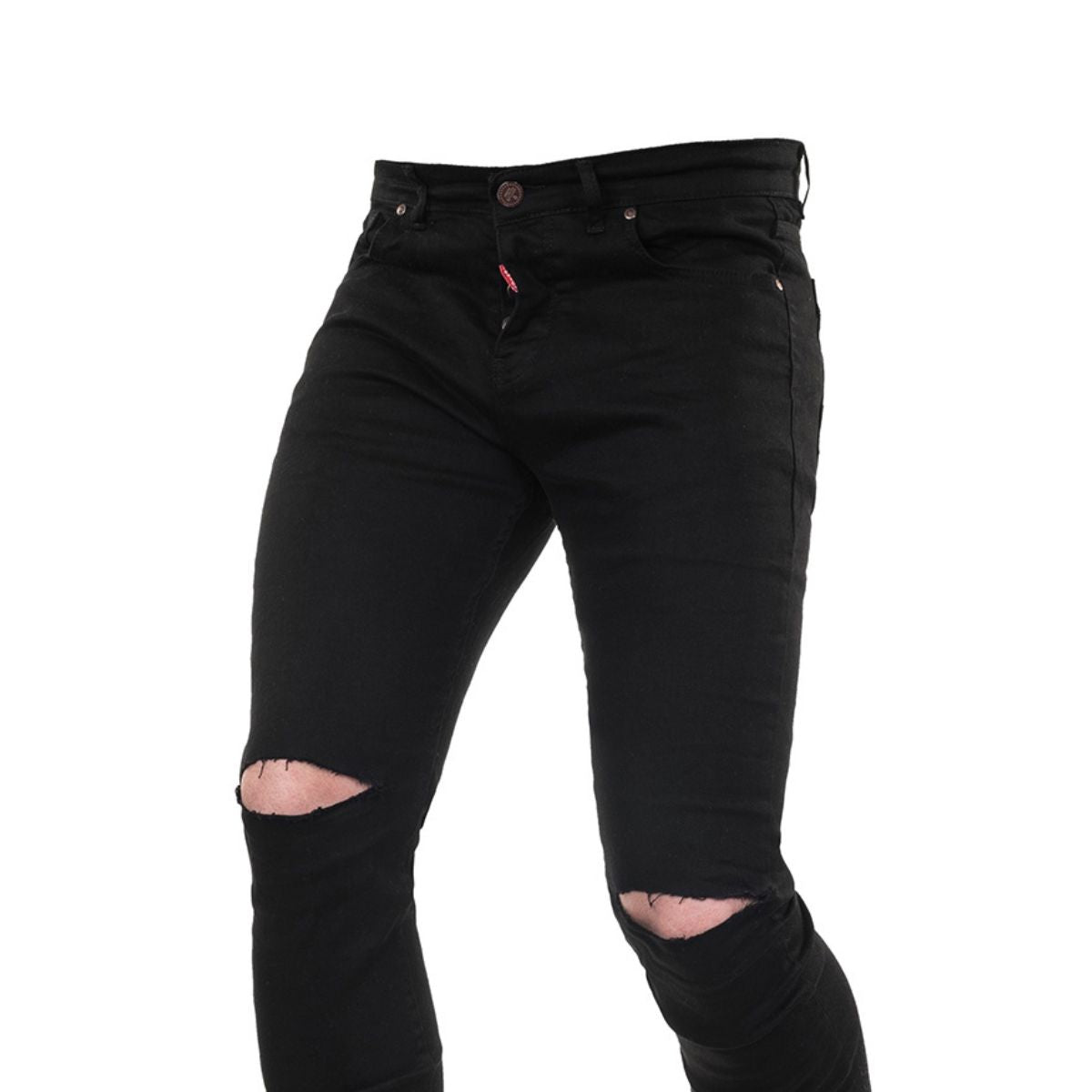 Jeans Μαύρο με Σκισίματα στα Γόνατα (115) - BLACK - Panda Clothing