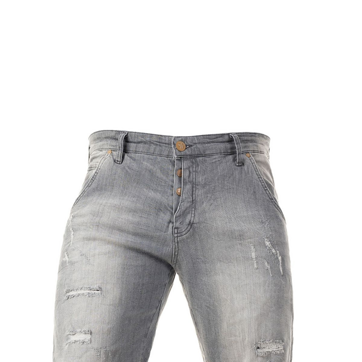 Ανδρική Βερμούδα Jeans Senior με Σκισίματα (3350) - GREY - Panda Clothing