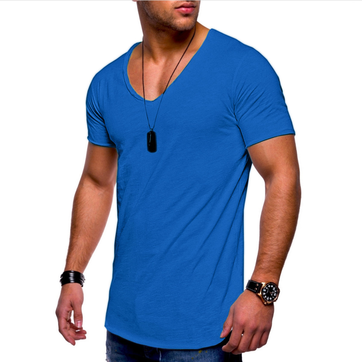 Ανδρικό T-Shirt V Μονόχρωμο (561) - BLUE ROYAL - Panda Clothing